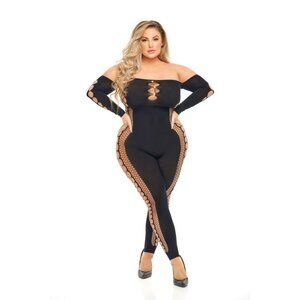 Pink Lipstick Bodystocking - Queen Size - Black